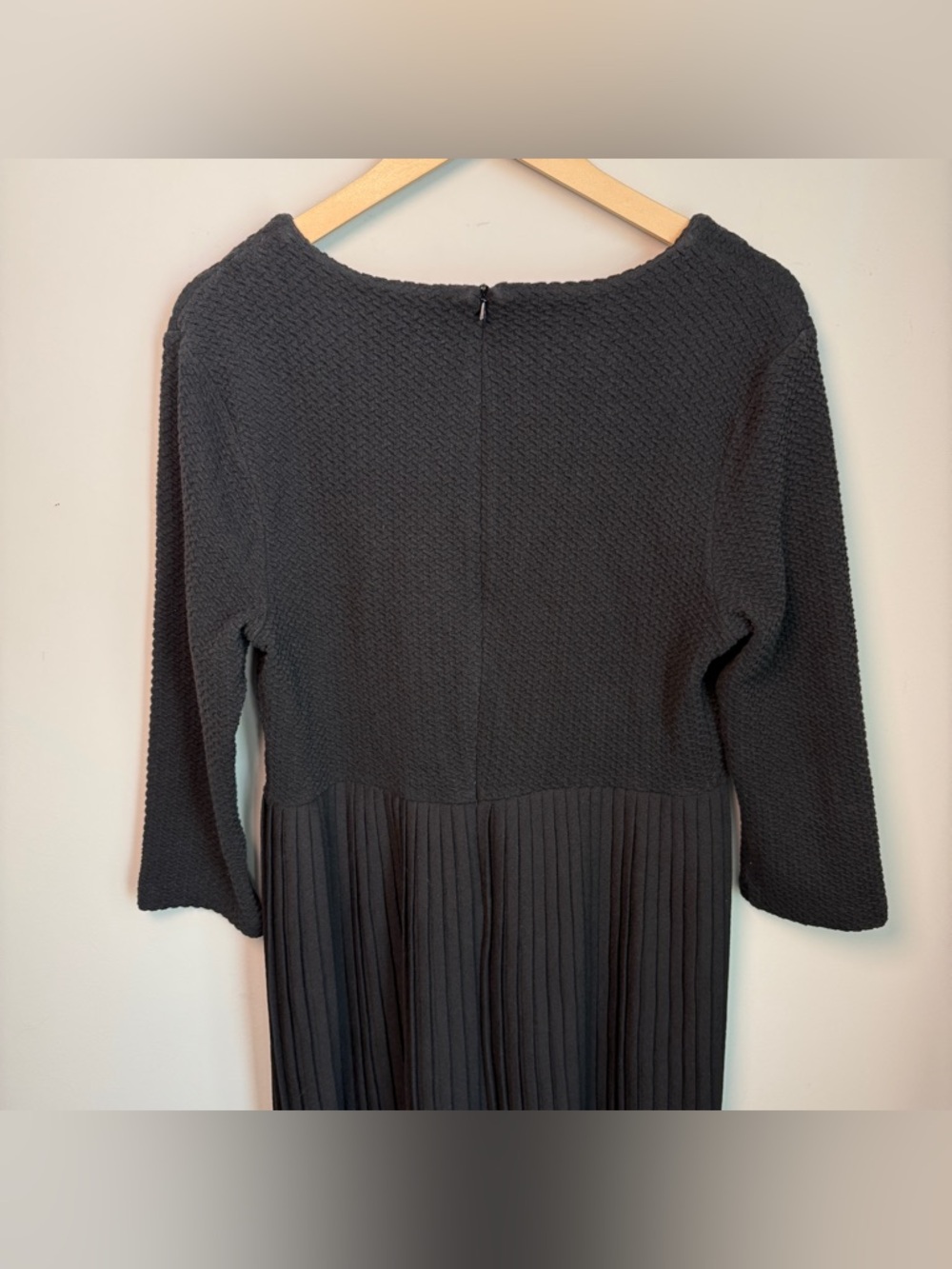 Anthropologie Ganni Black Textured Cotton Pleated Hem Mini Dress | Size L - Picture 7 of 12